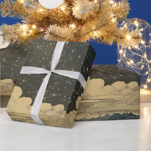 星モダンの夜のシームレスなパターン ラッピングペーパー