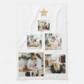 星モダン付き家族クリスマスツリー写真 キッチンタオル (縦)