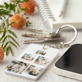 星モダン付き家族クリスマスツリー写真 キーホルダー