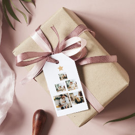 星モダン付き家族クリスマスツリー写真 ギフトタグ