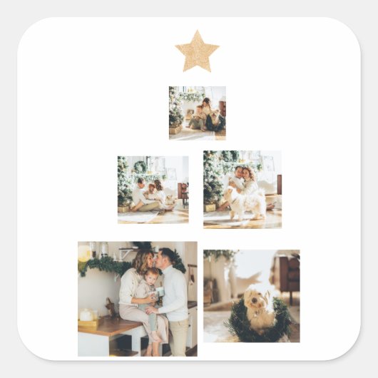 星モダン付き家族クリスマスツリー写真 スクエアシール (正面)