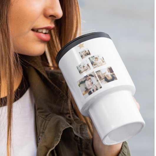 星モダン付き家族クリスマスツリー写真 トラベルマグ