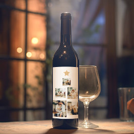 星モダン付き家族クリスマスツリー写真 ワインラベル