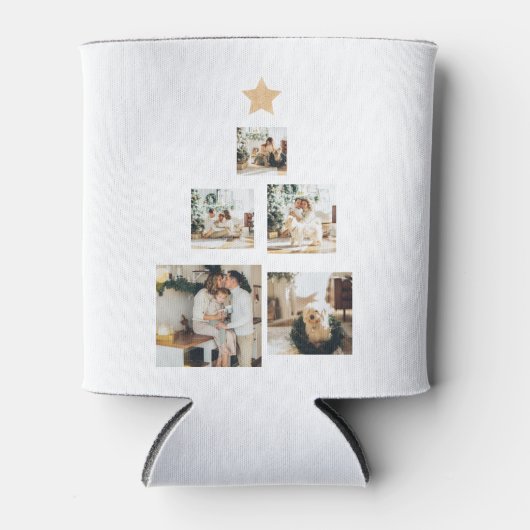 星モダン付き家族クリスマスツリー写真 缶クーラー (正面)