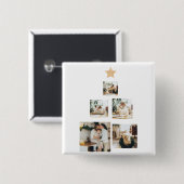 星モダン付き家族クリスマスツリー写真 缶バッジ (正面&裏面)