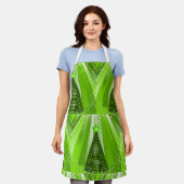 星モダン付き緑のクリスマスツリー エプロン (着用した状態)