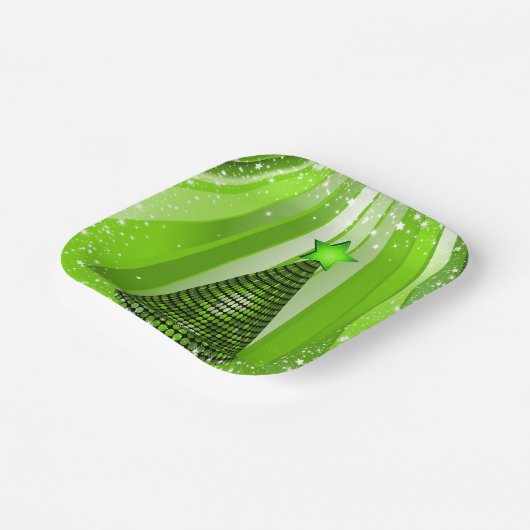 星モダン付き緑のクリスマスツリー ペーパープレート (傾斜あり)