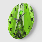 星モダン付き緑のクリスマスツリー ラージ壁時計 (傾斜)