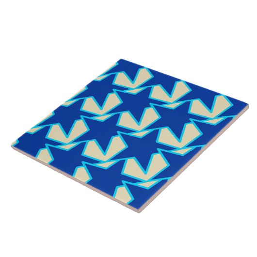 星モダン幾何学模様 – コバルトブルーとトープ タイル (側面)