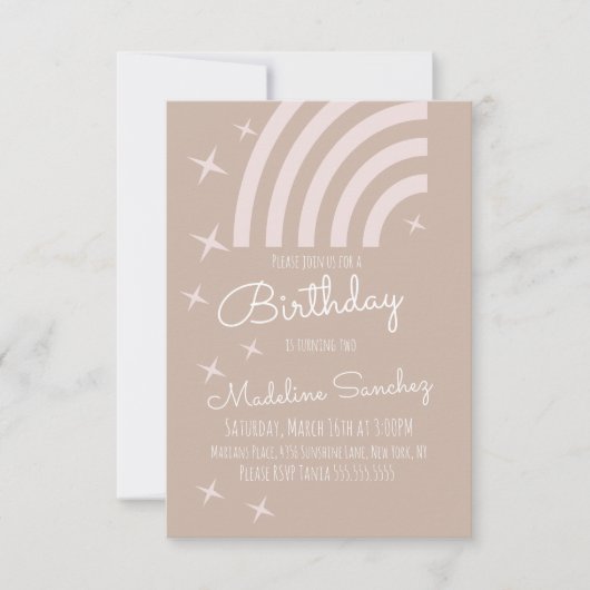 星レインボーモダンバースデーパーティー消色カラー 招待状 (正面)
