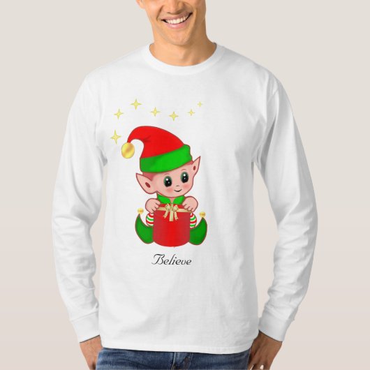 星付きのキュートなクリスマスエルフTシャツ Tシャツ (正面)
