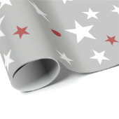 星付きのクリスマスレッドとグレー ラッピングペーパー (ロールコーナー)