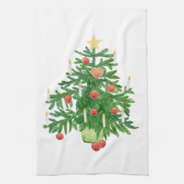 星付きのビンテージクリスマスツリー 白 キッチンタオル