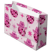 星付きのピンクディスコカウガールハットパターン ラージペーパーバッグ (正面アングル)