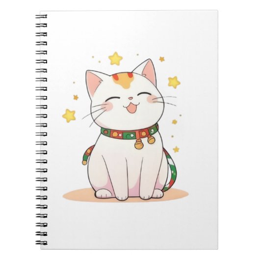 星付きのラッキーキャット かわいいデザイン ノートブック (正面)