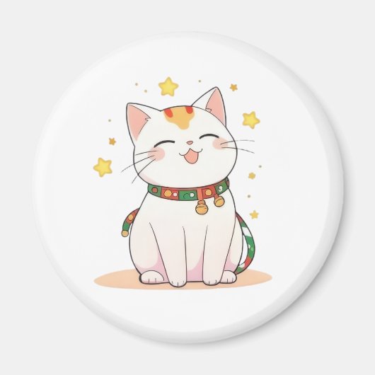 星付きのラッキーキャット かわいいデザイン マグネット (正面)