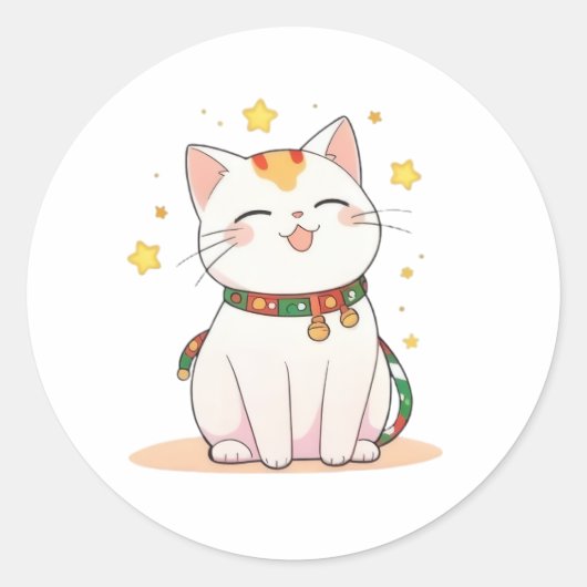 星付きのラッキーキャット かわいいデザイン ラウンドシール (正面)