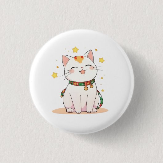 星付きのラッキーキャット かわいいデザイン 缶バッジ (正面)