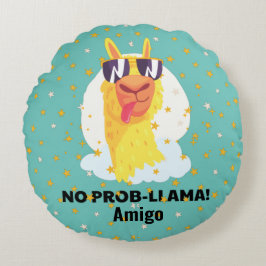 星付きの可愛いラマ No-Prob-Llama ラウンドクッション