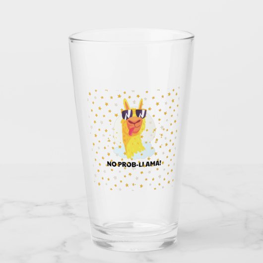 星付きの面白くてかわいいリャマ「No-Prob-Llama」 タンブラーグラス (正面)