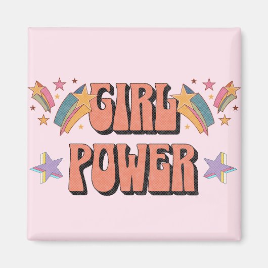 星付きガールパワー文字デザイン マグネット (正面)