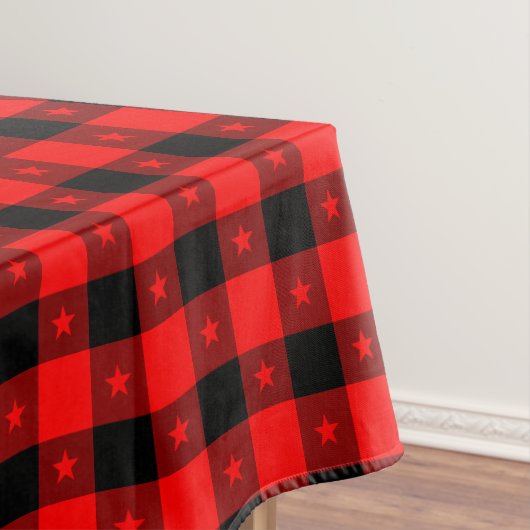 星付きキュートなバッファロープレイド黒&赤素朴 テーブルクロス (インサイチュ)