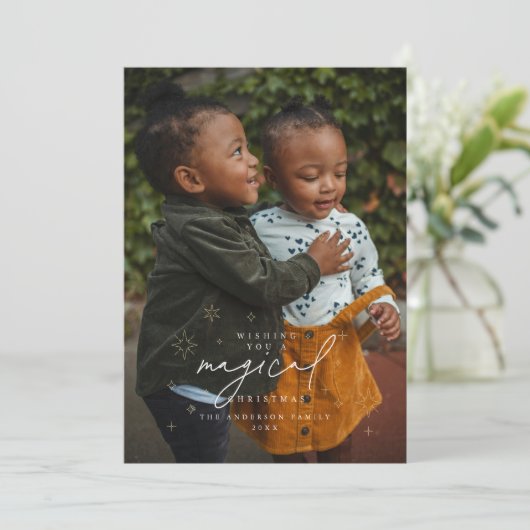 星付きクリスマスシーズンの魔法のフォトカード 招待状 (スタンド正面)