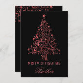 星付きクリスマスツリーブラックレッドメタリックルック シーズンカード (正面/裏面)