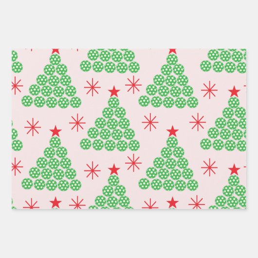 星付きクリスマスピックボールツリー ラッピングペーパーシート (正面)