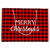星付きバッファローのプレイド赤い黒メリークリスマス ラージペーパーバッグ (裏面)