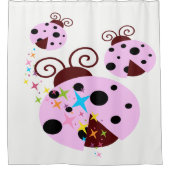 星付きピンクと黒のテンジウムシ3匹 シャワーカーテン (正面)