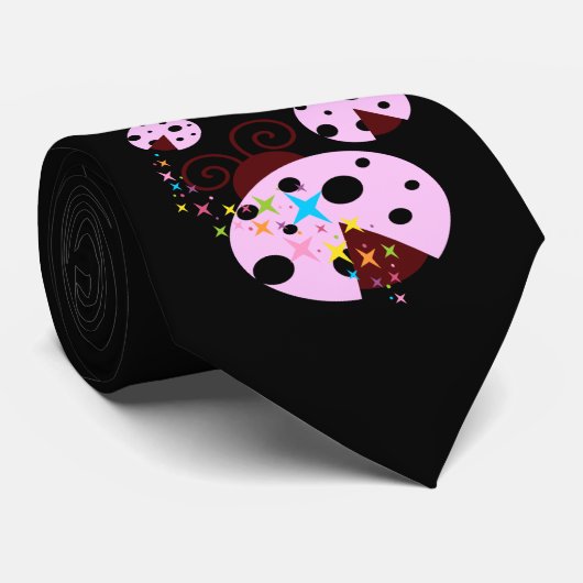 星付きピンクと黒のテンジウムシ3匹 ネクタイ (ロール)
