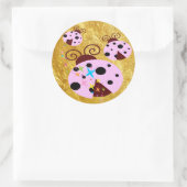 星付きピンクと黒のテンジウムシ3匹 ラウンドシール (バッグ)