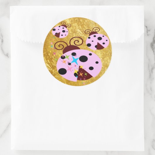 星付きピンクと黒のテンジウムシ3匹 ラウンドシール (バッグ)