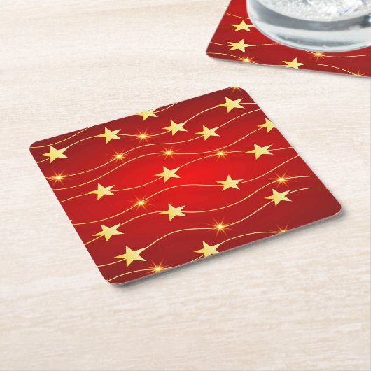 星付きルビーレッドパターン スクエアペーパーコースター (アングル)