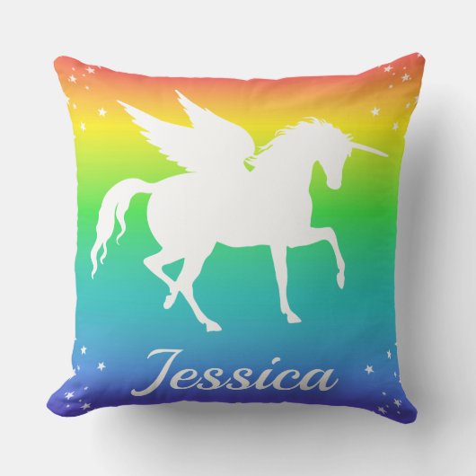 星付きレインボーグラデーションとユニコーンシルエット クッション (正面)