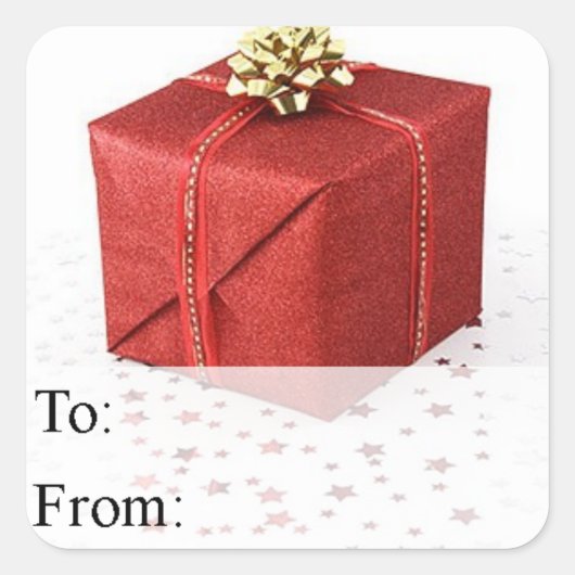 星付きレッドクリスマスプレゼントラベル スクエアシール (正面)