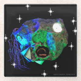 星付き小惑星マスターヘッドの上のスカウトエイリアン ガラスコースター