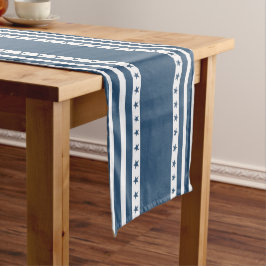 星付き愛国的な青ストライプと白の ロングテーブルランナー