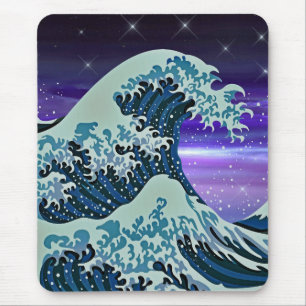 星付き津波ブルー波アジア芸術的 マウスパッド