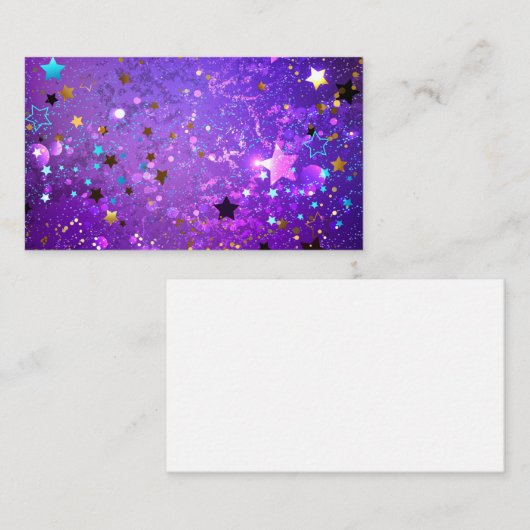 星付き紫色のホイルの背景 アドバイスカード (正面/裏面)