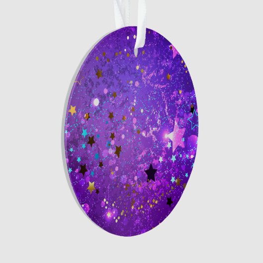 星付き紫色のホイルの背景 オーナメント (正面)