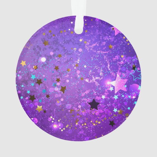 星付き紫色のホイルの背景 オーナメント (裏面)