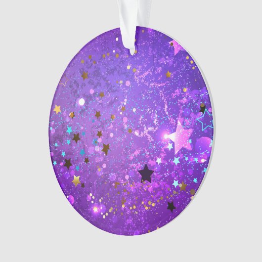 星付き紫色のホイルの背景 オーナメント (正面)