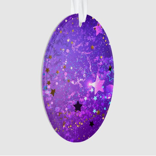 星付き紫色のホイルの背景 オーナメント (正面)