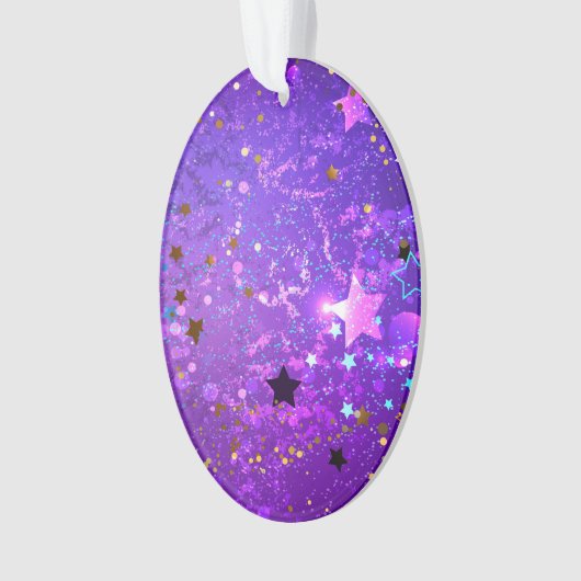 星付き紫色のホイルの背景 オーナメント (正面)