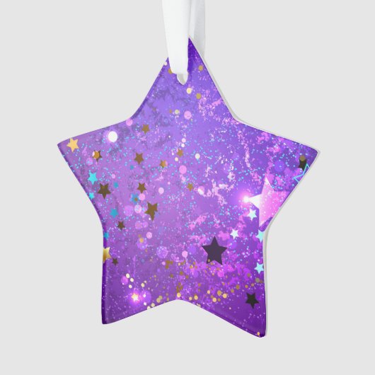 星付き紫色のホイルの背景 オーナメント (正面)