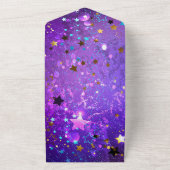 星付き紫色のホイルの背景 オールインワン招待状 (外側)