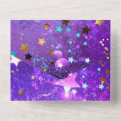 星付き紫色のホイルの背景 オールインワン招待状 (裏面)