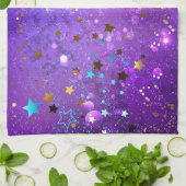 星付き紫色のホイルの背景 キッチンタオル (折り畳み)